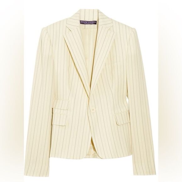 Ralph Lauren~ Collection Spring 12 Cream Pinstripe Wool Blend Crepe Casey Blazer - Picture 3 of 16